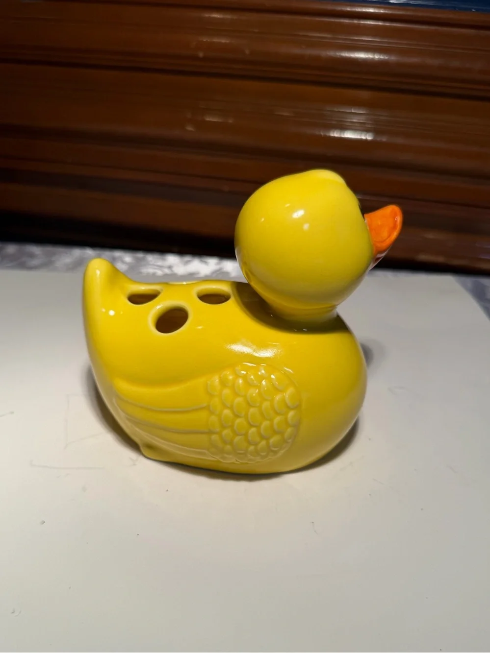 Charming Ceramic Yellow Duck Toothbrush Holder